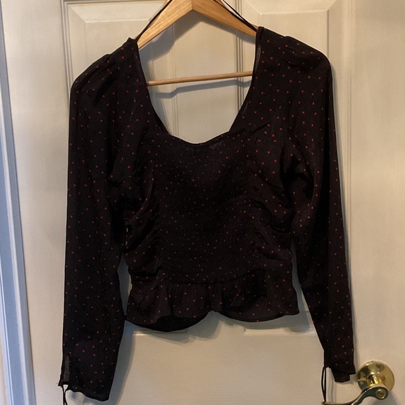 H&M Black Blouse with Subtle Red Dots - Picture 3 of 6